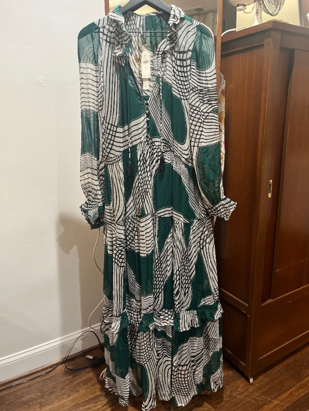 NWT Anthropologie The Maris Printed Chiffon Maxi Dress Geometric Long sleeve